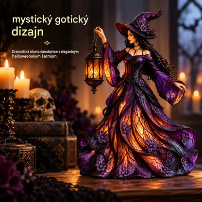 🧙‍♀️ Gotická halloweenska figúrka čarodejnice s LED lampášom 🧙‍♀️