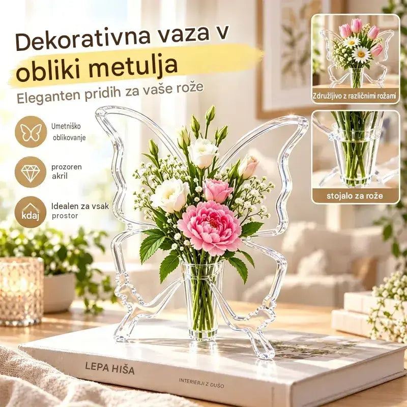 🦋 Prozorna hidroponska vaza v obliki metulja | Ustvarjalna umetniška vaza za mize | Dekoracija za dom in dnevno sobo ✨