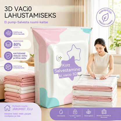 🧳【5-osaline komplekt】💨 Suur, kokkusurutav vaakumkott: pumpa pole vaja, lekkekindel ja ideaalne ruumi kokkuhoiuks kohvrites ja kodus ✈️