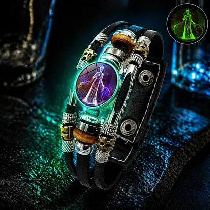 🌙 Luminiscenčný kožený náramok so zverokruhom – 3-vrstvový pletený, nastaviteľná dĺžka, unisex 💫✨
