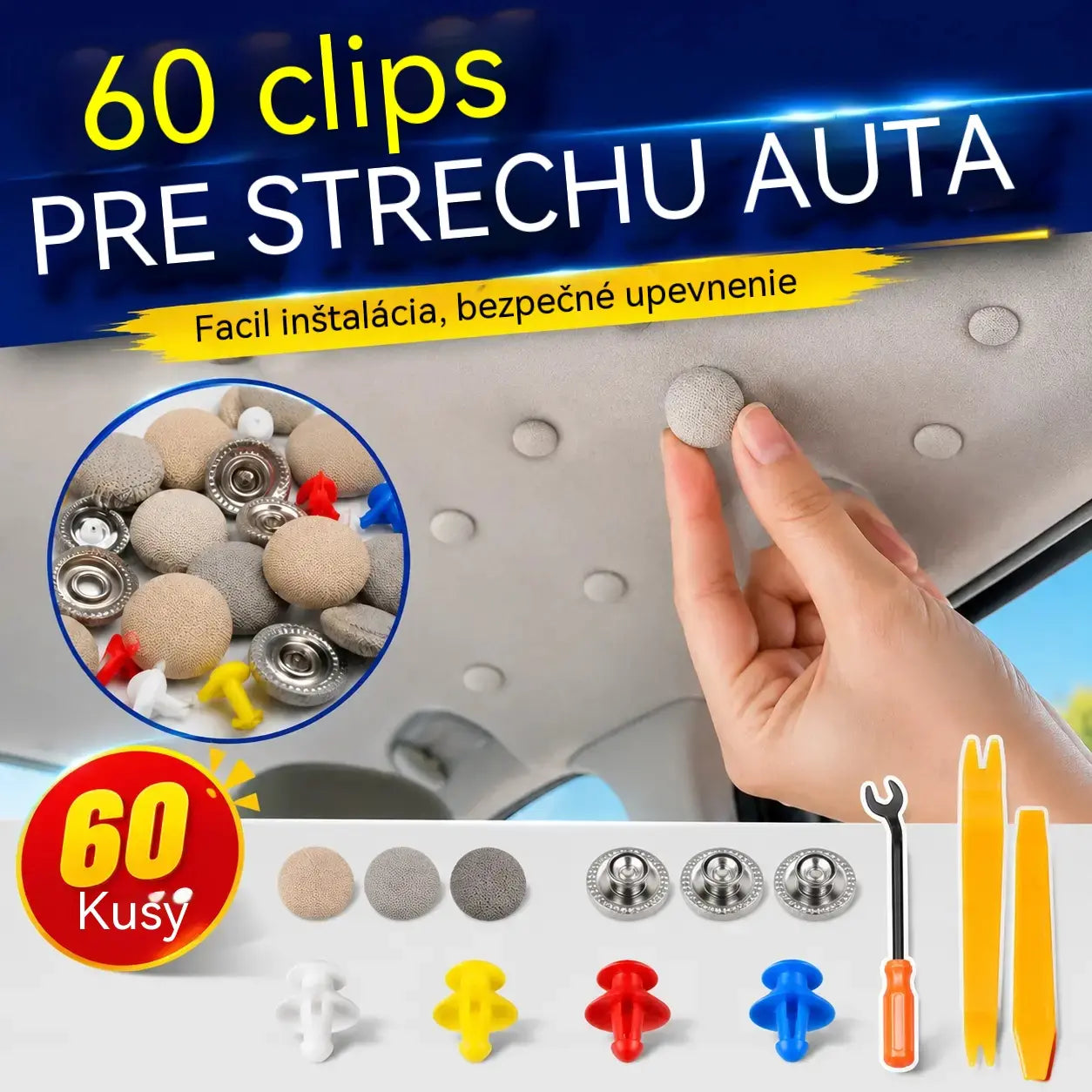 🔥【60 kusov】🚗Svorky na demontáž strešnej plátny auta vrátane montážneho náradia uľahčujú demontáž a montáž.