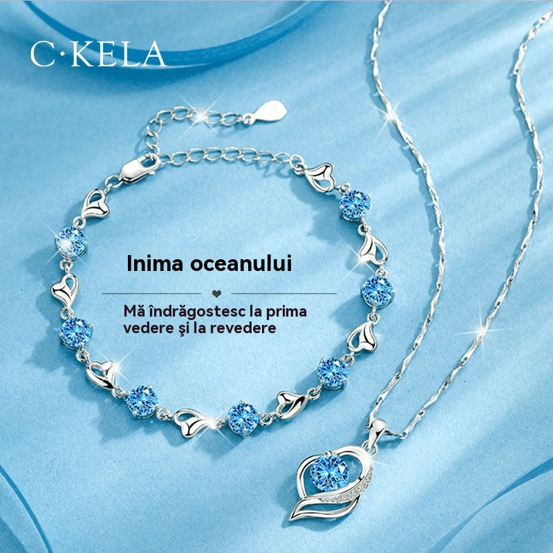 Set 925 srebrna narukvica + ogrlica Heart of the Ocean