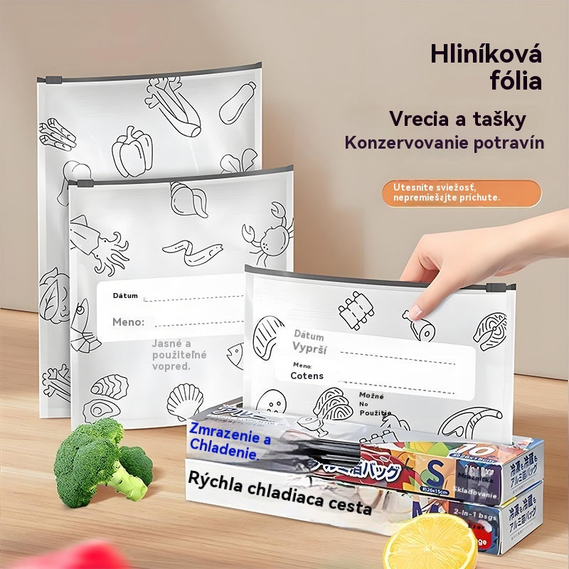 Vrecko z hliníkovej fólie potravinárskej kvality so zipsom na zachovanie čerstvosti, vhodné do domácej chladničky