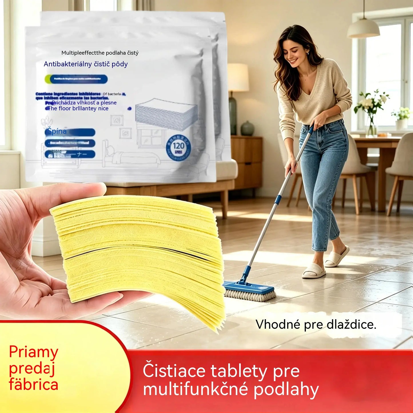 🧹✨ 240 viacúčelových antibakteriálnych a dezodoračných čistiacich tabliet | Vhodné na drevené podlahy, laminátové podlahy, dlaždice a steny karavanov