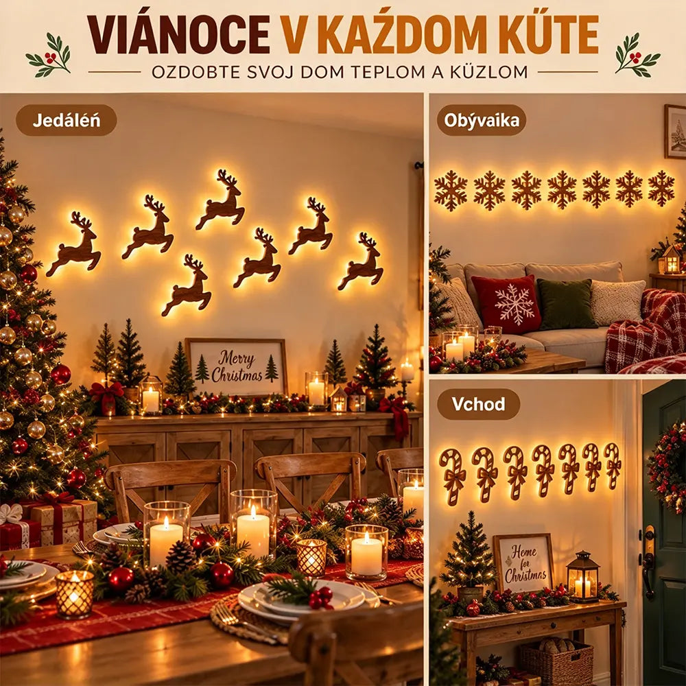 🎄✨Osvetlená drevená vianočná silueta na stenu
