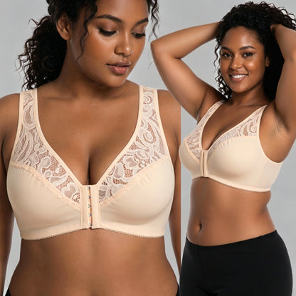 💖【3-dielna sada】Najnižšia cena vôbec【L-4XL】😍🩲Podprsenka s push-up strihom pre väčšie veľkosti, krásna čipka, push-up a vyklenutý dizajn, zapínanie vpredu