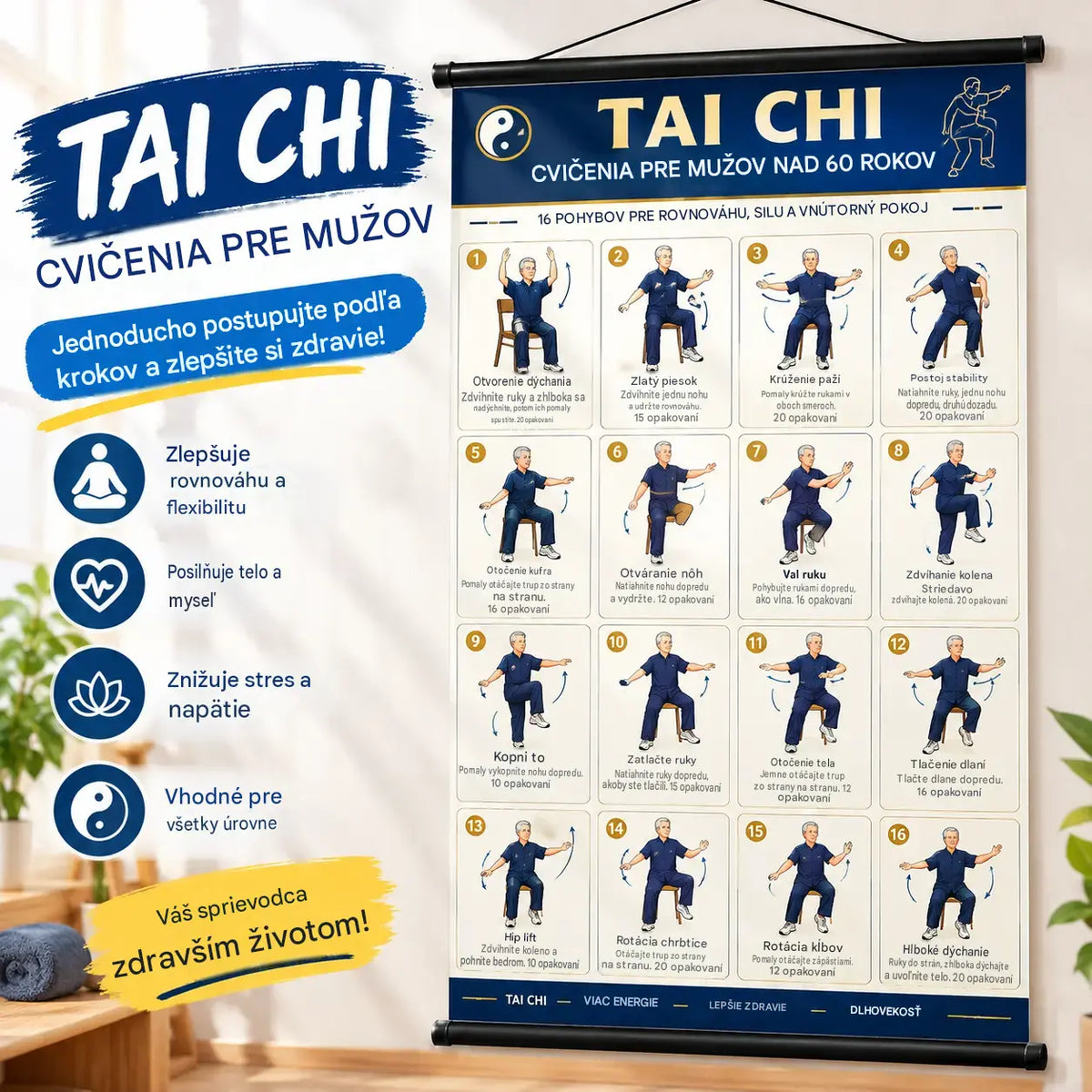 Plagát s cvičením Tai Chi pre seniorov