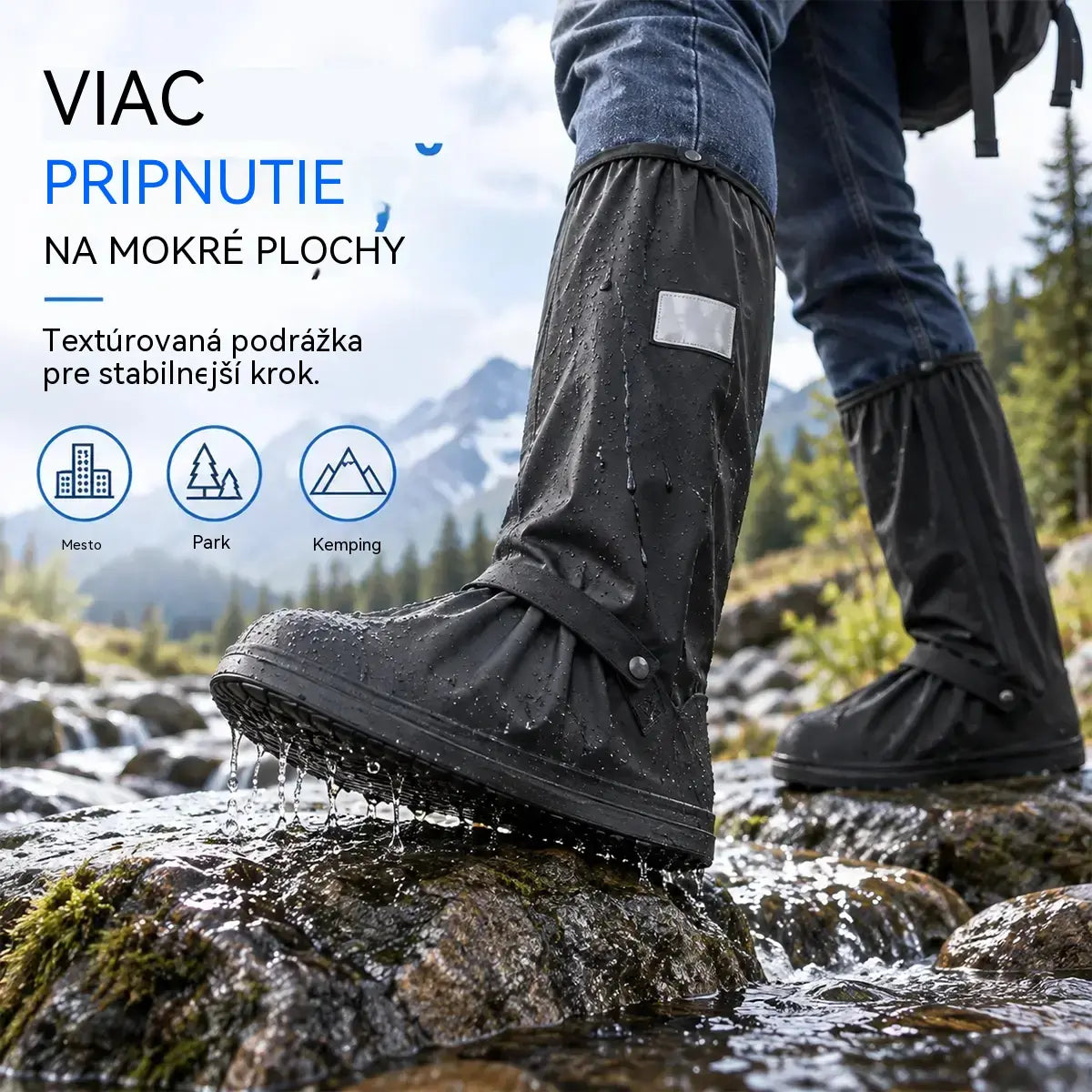 ☔Najlepšia ochrana pred dažďom! Vysoké nepremokavé obaly na obuv (výška 40 cm)! Hrubá protisklzová podrážka · Odolné PVC · K dispozícii v čiernej a priehľadnej farbe!