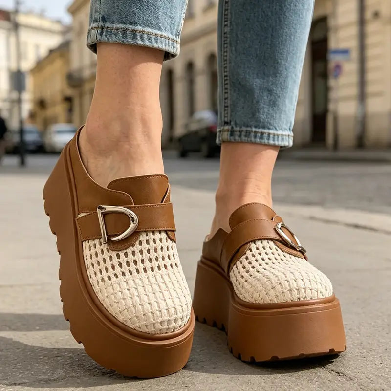 Letné dreváky s vysokou platformou: Priedušný pletený dizajn, retro-moderný štýl, veľkosti 35-40
