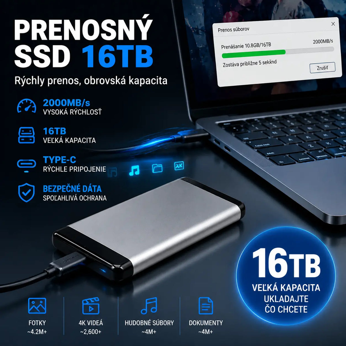 🏆Časovo obmedzená ponuka⚡ 🔥16TB vysokorýchlostný prenosný mini SSD disk typu C