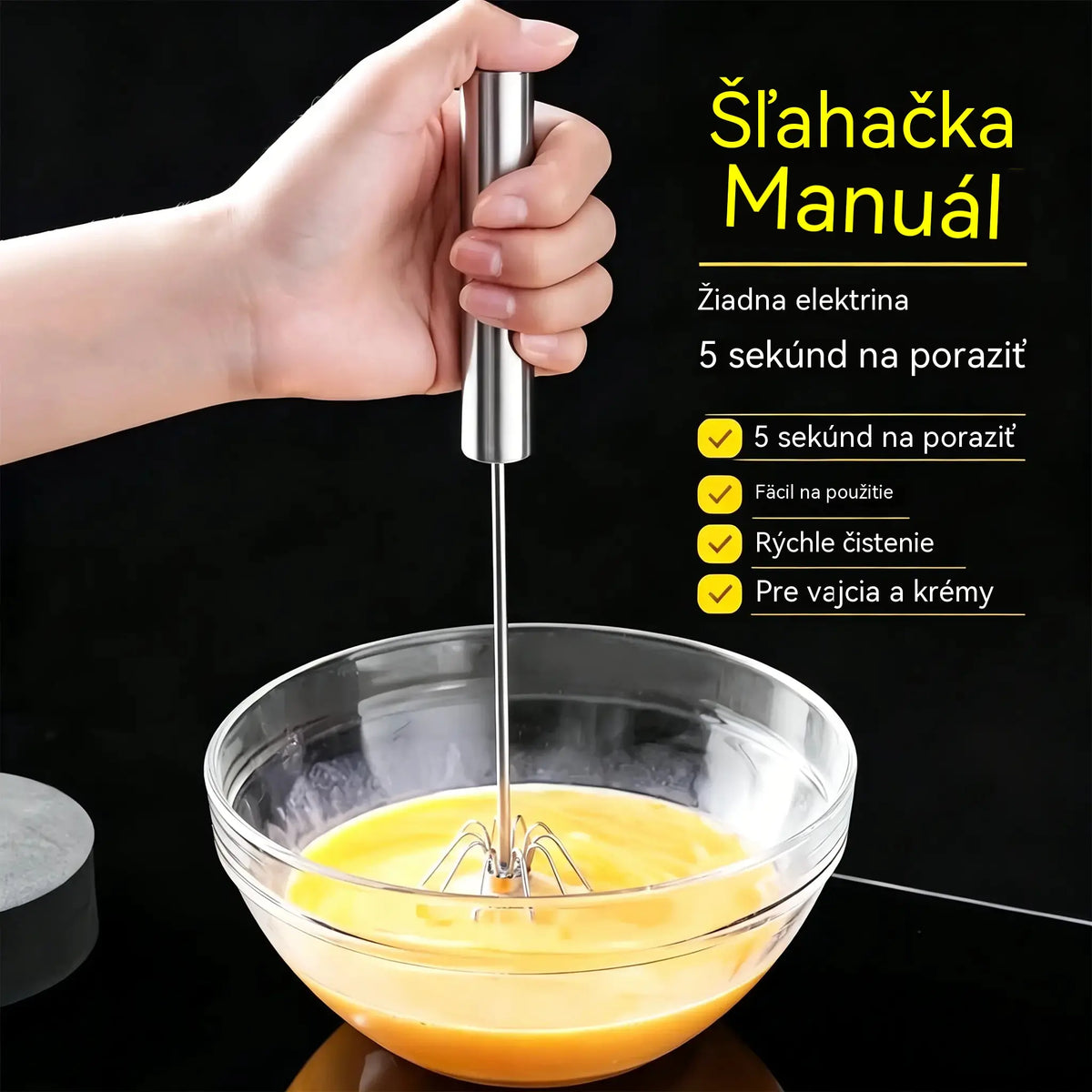 🐣🍲【2-dielna sada】Poloautomatický šľahač vajec z nehrdzavejúcej ocele