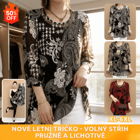 👚🔥【XL-6XL】Nové letné tričko z roku 2026, široký elastický top s reguláciou bruška