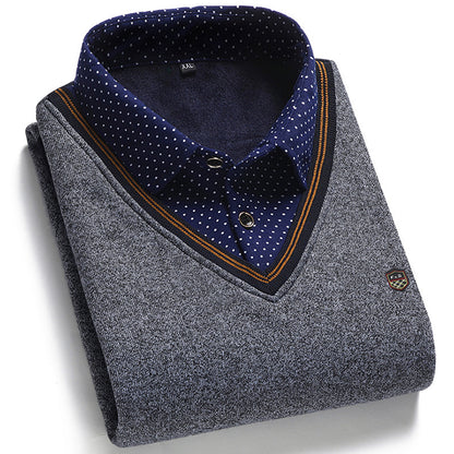 👔🔥【M-4XL】 Nová pánska pletená košeľa s zamatovým efektom na jeseň/zimu