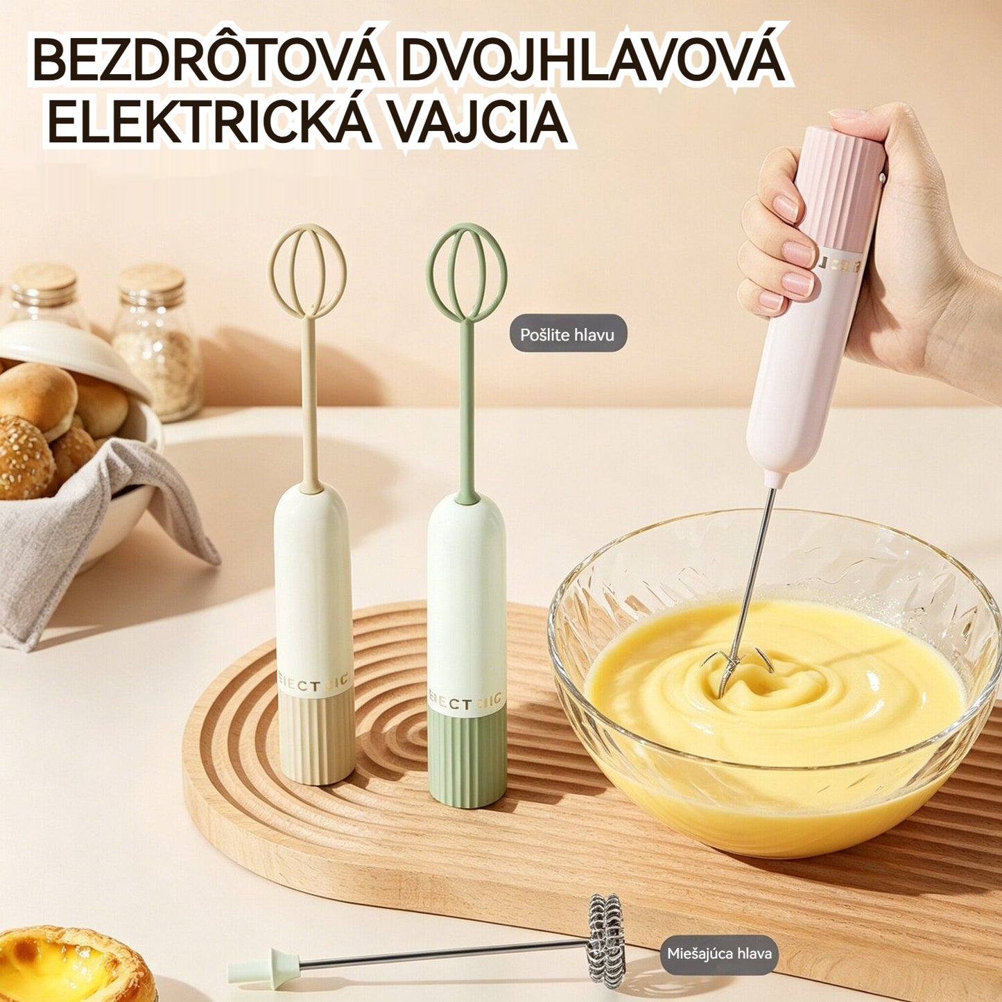 🥚 Bezdrôtový mini ručný mixér – vyšľahá vajcia a napení mlieko za pár sekúnd