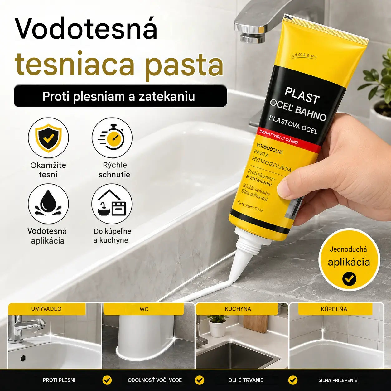 1 sada 26 eur 💧🛡️Žltý a čierny tmel na plastovú oceľ, vodeodolný a plesnivzdorný tmel, lepidlo na sklo do kúpeľne, rýchloschnúce lepidlo.