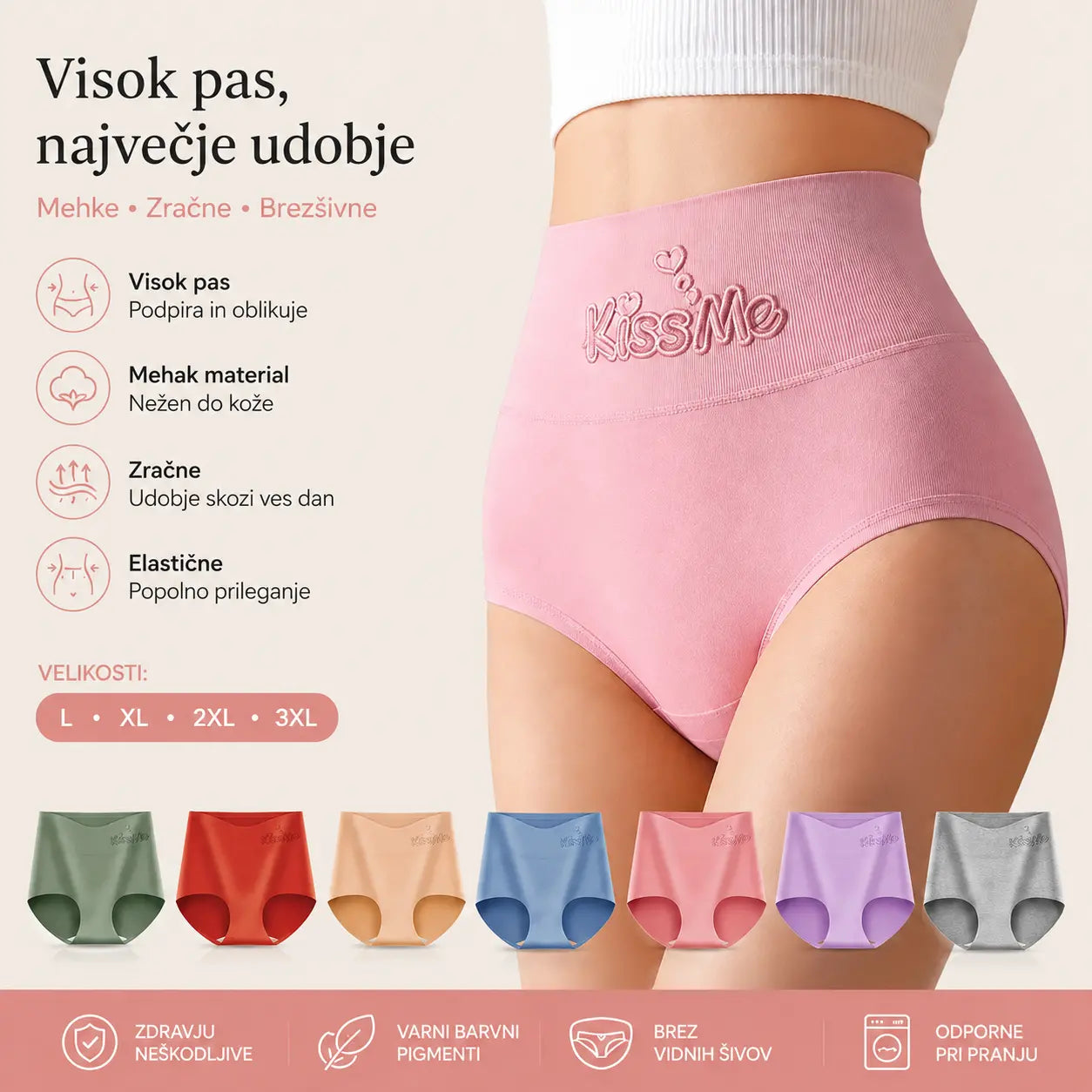 💖Zadnji dan 50 % popusta - 【Komplet 6 kosov】Visok pas, bombažne hlačke za privzdignjeno zadnjico✨️ (45-105 kg)
