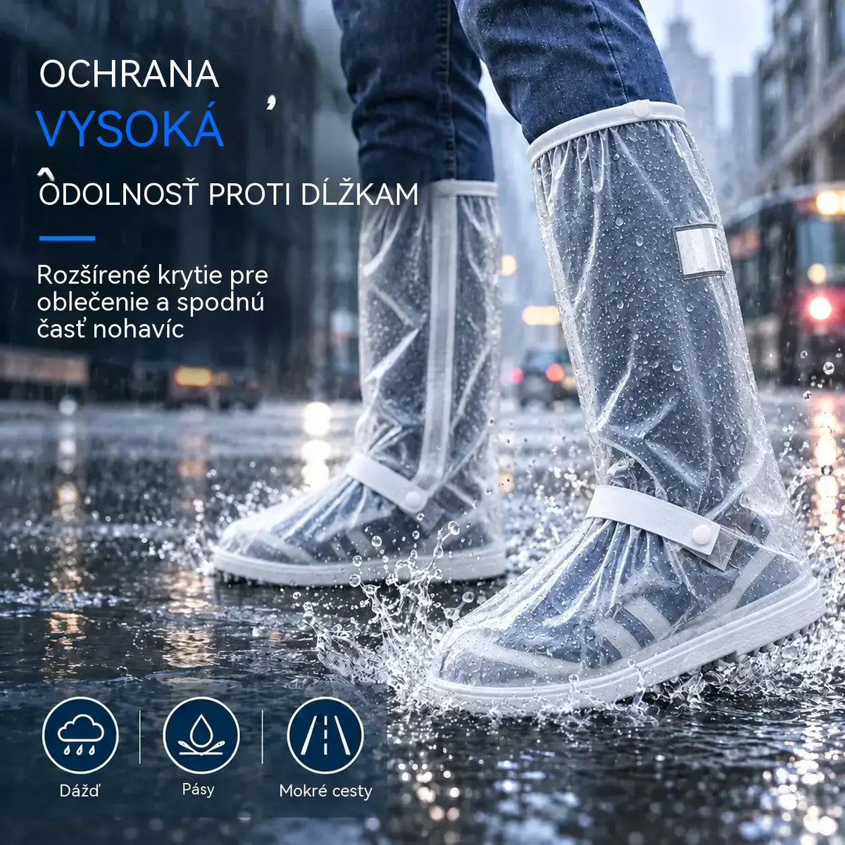 ☔Najlepšia ochrana pred dažďom! Vysoké nepremokavé obaly na obuv (výška 40 cm)! Hrubá protisklzová podrážka · Odolné PVC · K dispozícii v čiernej a priehľadnej farbe!