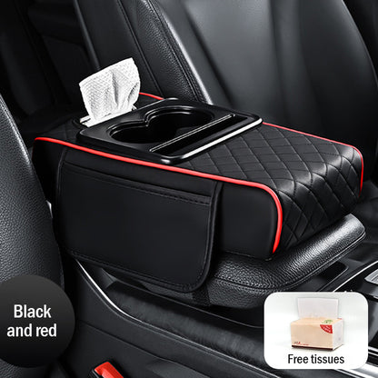 🚗Univerzálna kožená podložka na lakťovú opierku do auta 4 v 1 ✅ Vstavaná schránka na vreckovky ✅ Držiak pohára