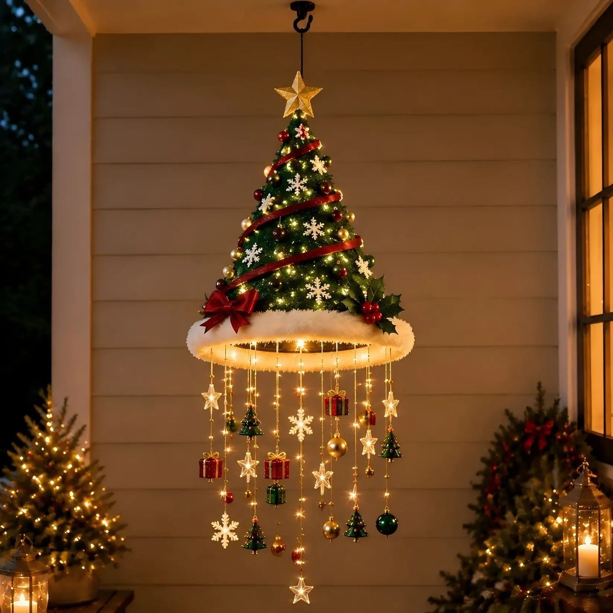 🎅 Vianočná čiapka so snehovou vločkou a krištáľovým LED svetlom. Magická žiara na verandu ✨