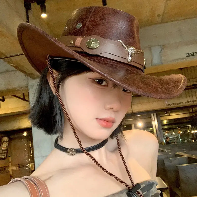 🤠Užite si teraz 50% zľavu! 🌟Retro kovbojský klobúk so širokým okrajom a kapucňou - fedora v štýle Distressed Western