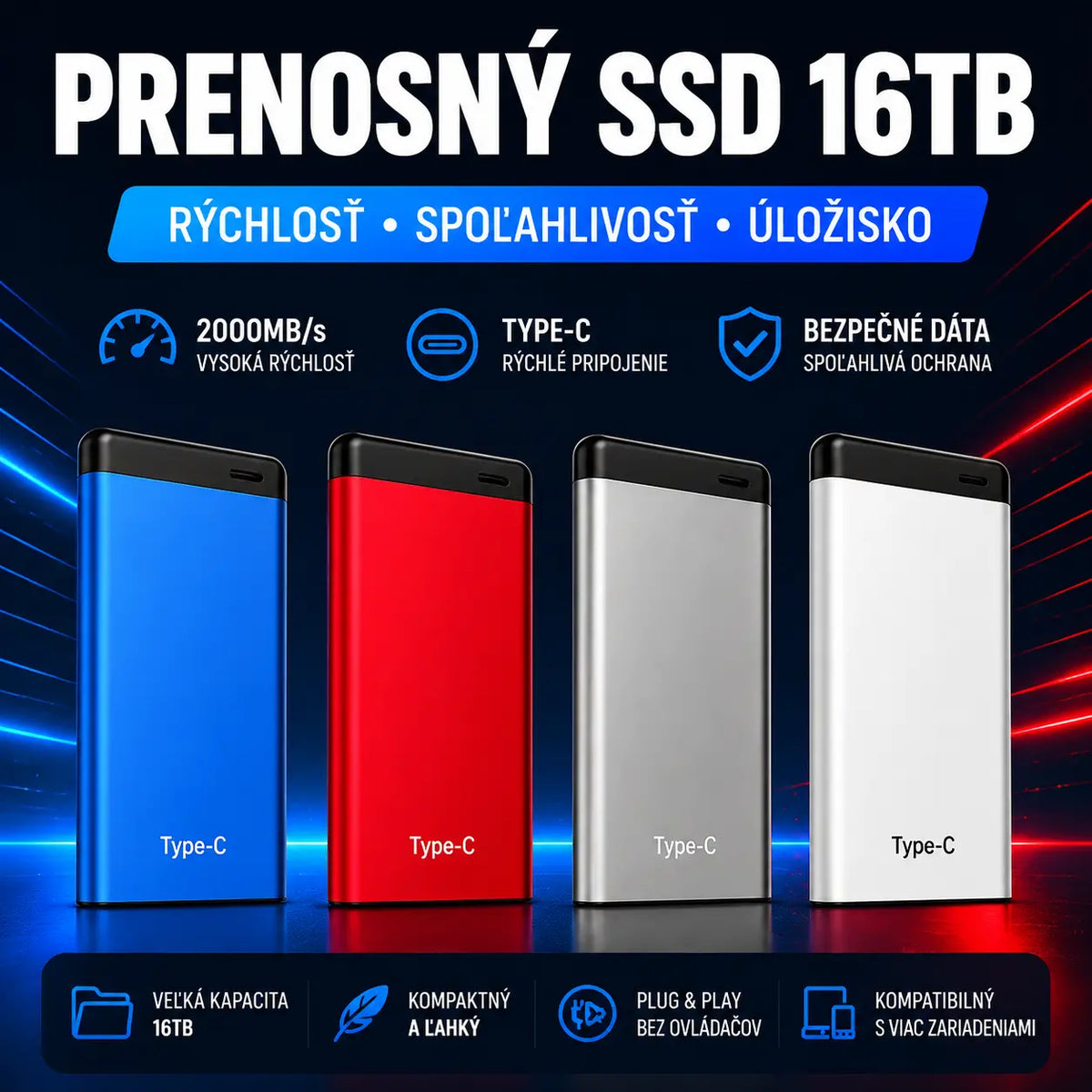 🏆Časovo obmedzená ponuka⚡ 🔥16TB vysokorýchlostný prenosný mini SSD disk typu C