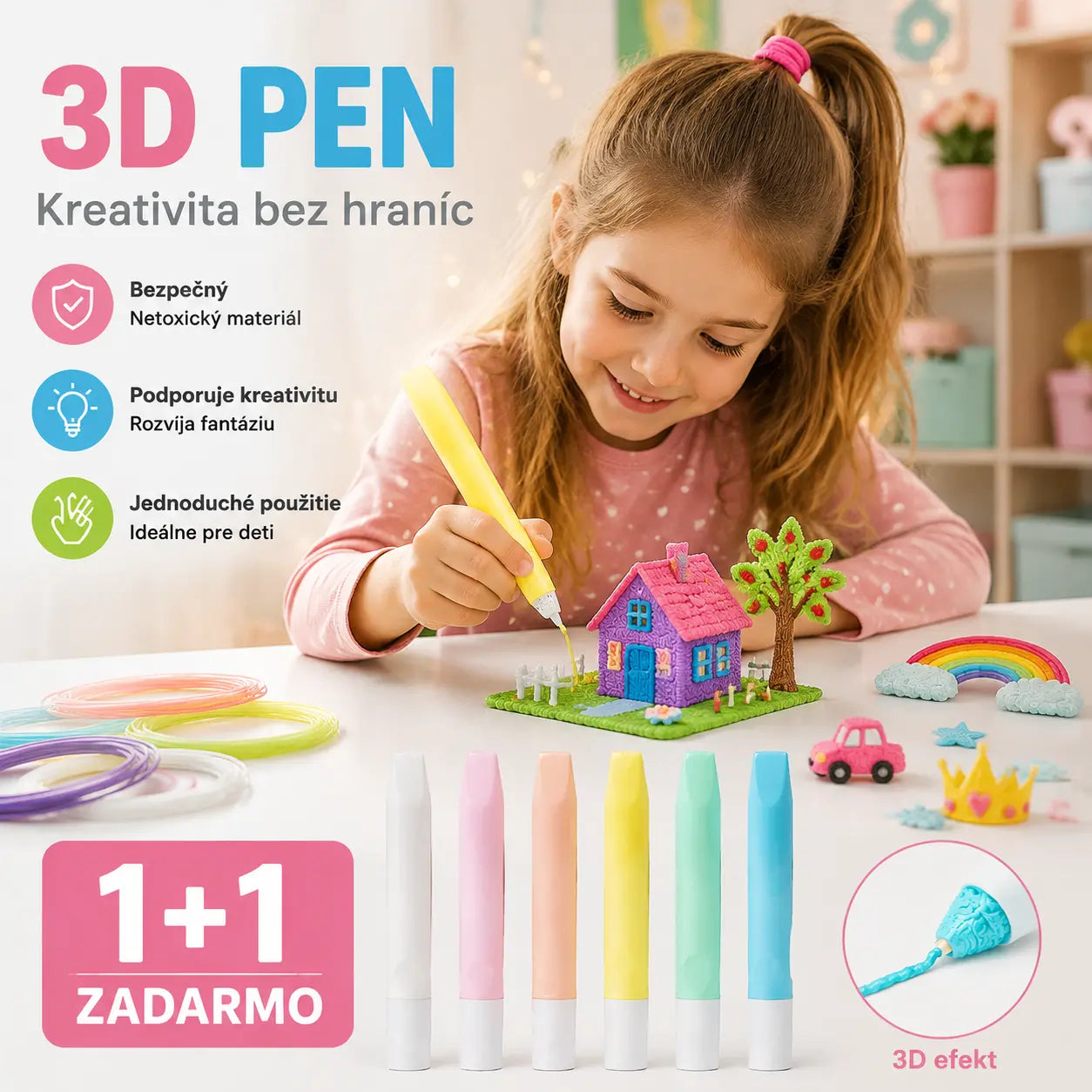 【1 sada 6 kusov】🎁3D tlačiarenské pero pre deti: Kreslenie bublín z popcornu (DIY)