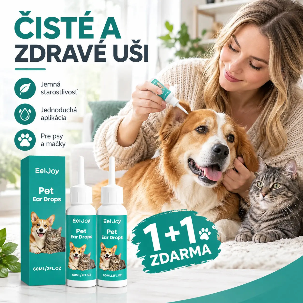 🐱🐶【Kúpte 1 a získajte 1 zadarmo】Ušné kvapky pre domáce zvieratá, vhodné pre mačky aj psy, čistia zvukovody, odstraňujú ušné roztoče, dezodorujú a zmierňujú svrbenie.