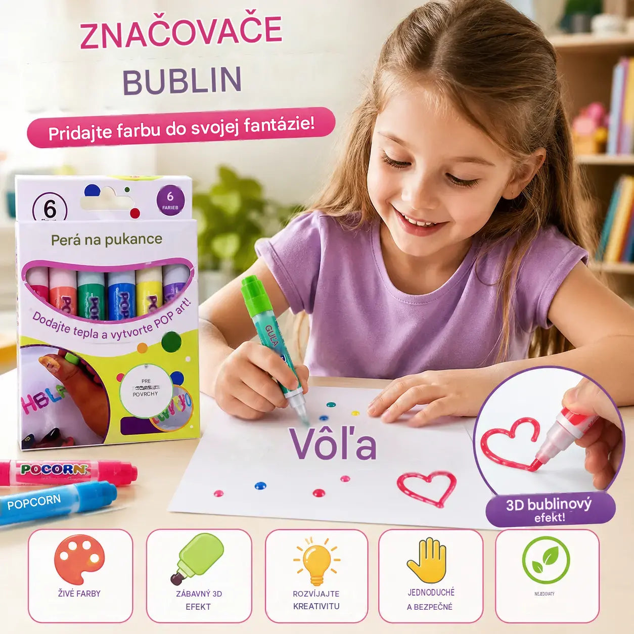 🎁【Kúp 1 a získaj 1 zadarmo】3D tlačiarenské pero pre deti: Kreslenie bublín z popcornu (DIY)
