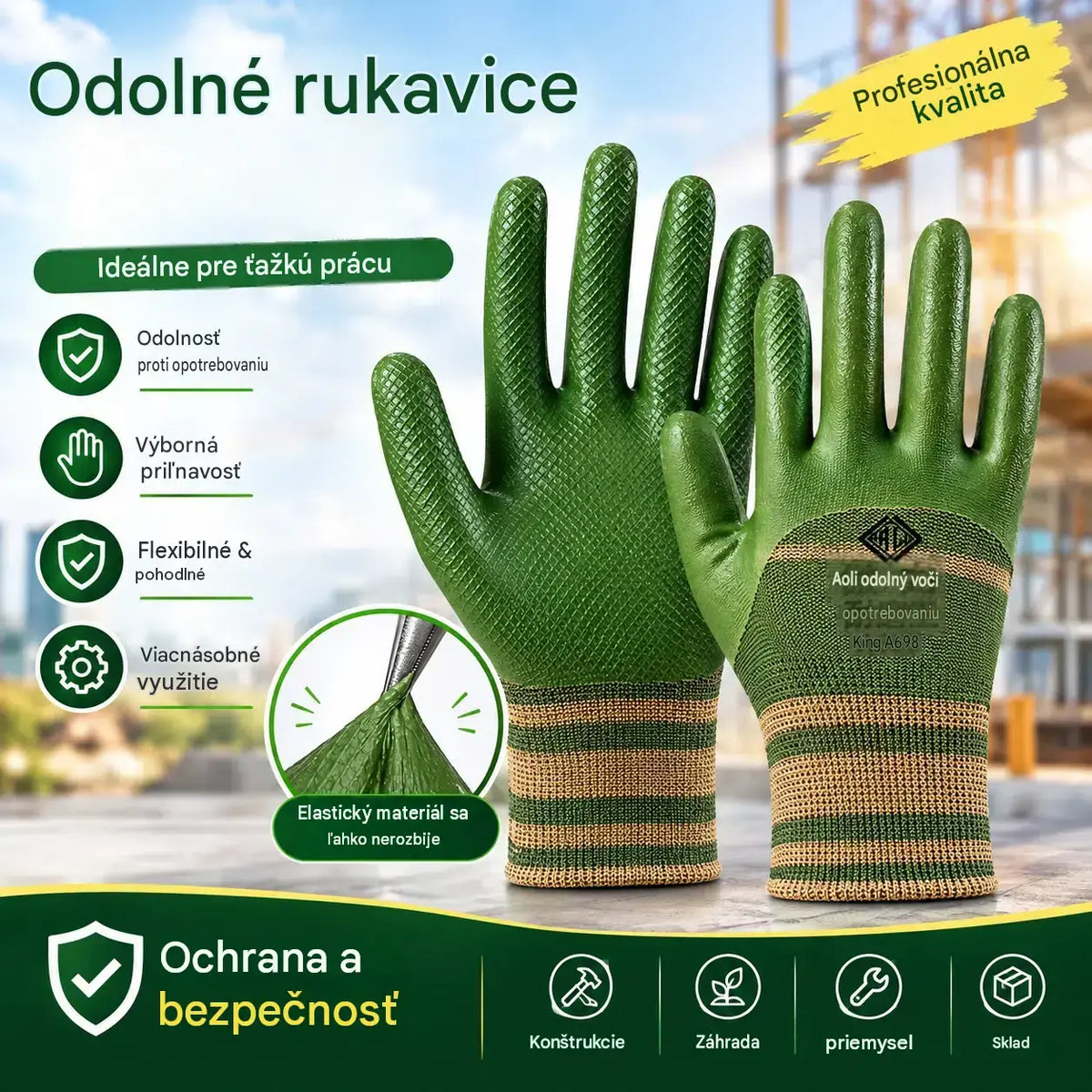 💥 Zľava 50 % 🎁【1 sada (10 kusov)】Pracovné rukavice s gumovým povrchom a pletenými manžetami