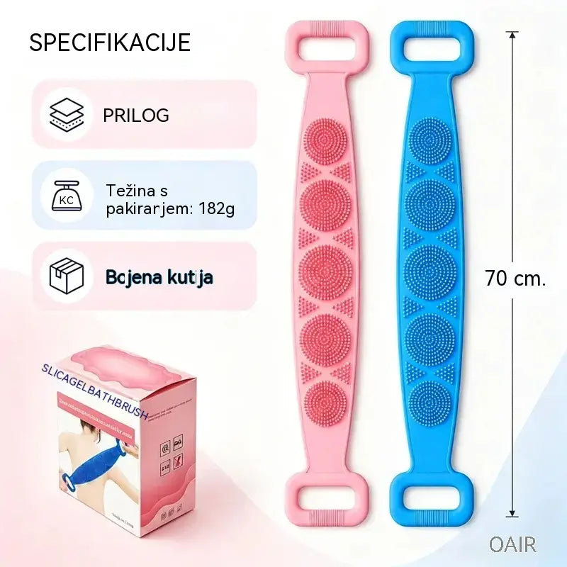 🔥Kupite jedan, drugi dobijete gratis🔥🛁 Dvostrane silikonske rukavice za kupanje – Izuzetno duga četka za piling tijela za jednostavno čišćenje leđa