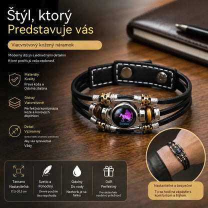 🌙 Luminiscenčný kožený náramok so zverokruhom – 3-vrstvový pletený, nastaviteľná dĺžka, unisex 💫✨