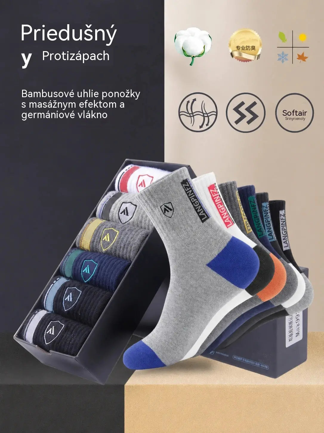 😍🧦【10 párov】Pánske bavlnené dezodoračné ponožky, nové 2026, absorbujúce pot