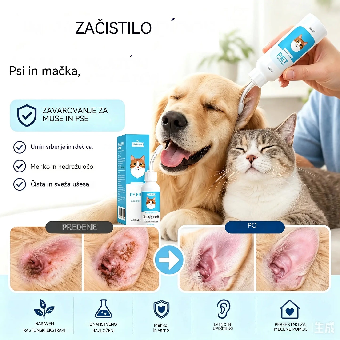 🐶🐱 Čistilo za ušesa za lajšanje srbečih ušes pri psih in mačkah.