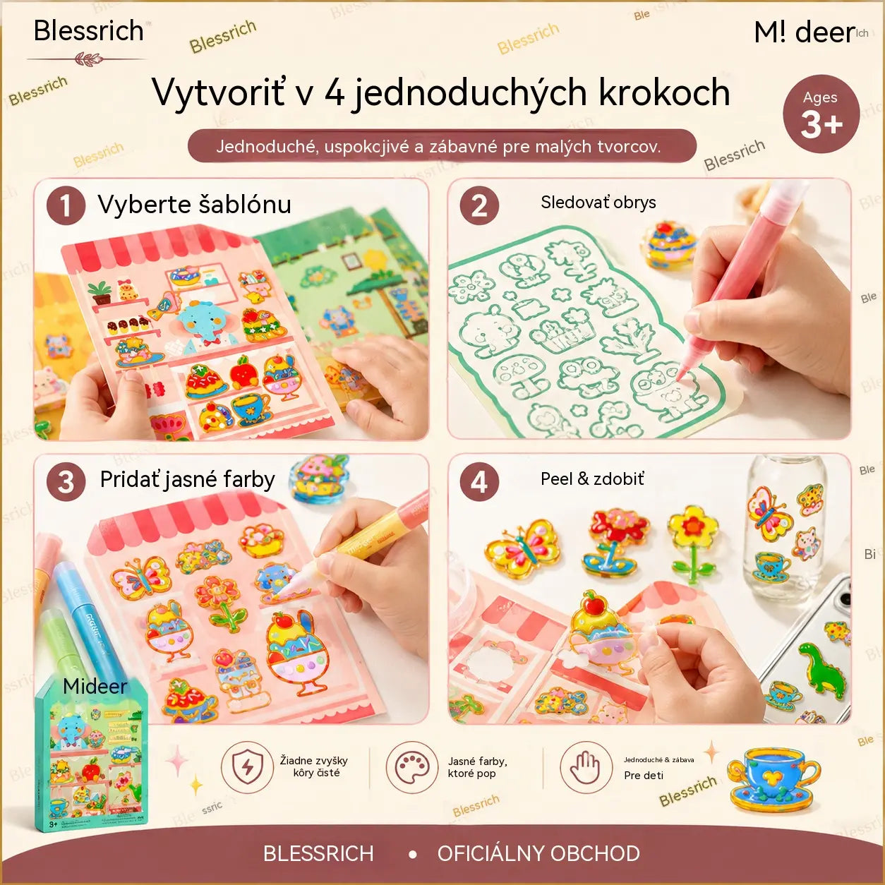 🌈 Vytvorte si vlastné želé nálepky! 🎨 Sada na kreslenie pre deti: namaľujte, odlepte a nalepte ✨ 4 zábavné témy + kompletná sada na tvorenie 🎁