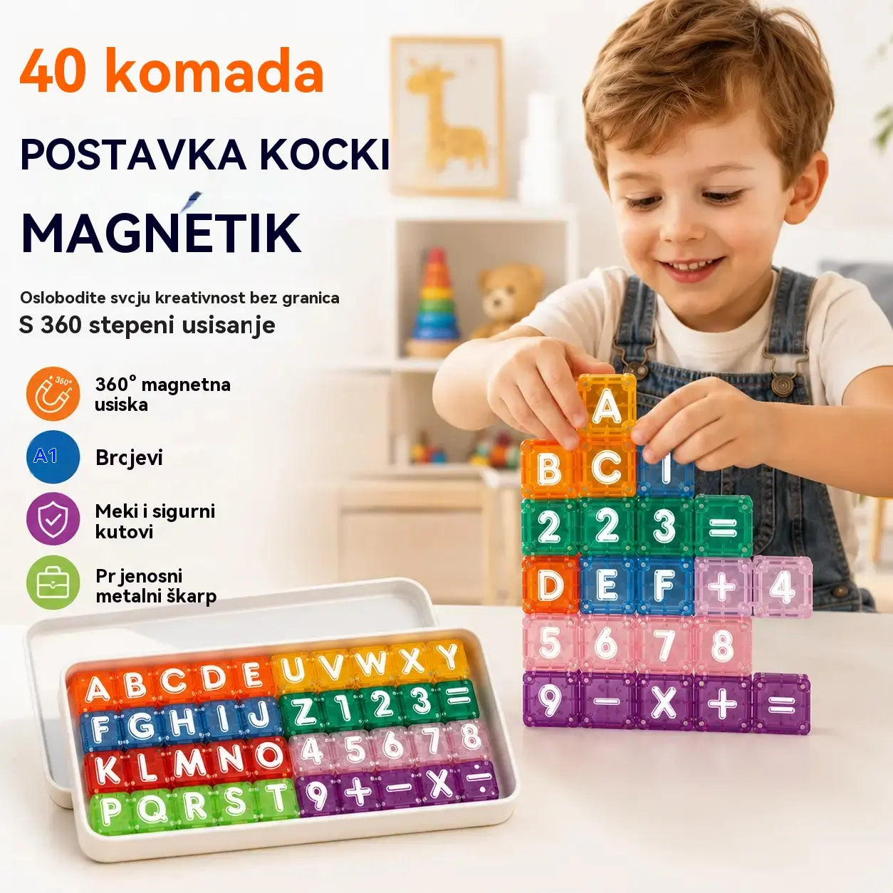 📢📢40% popusta samo ograničeno vrijeme! 【40 građevinskih blokova + kutija za pohranu】⏰Magnetski građevinski blokovi sa slovima i brojevima za djecu