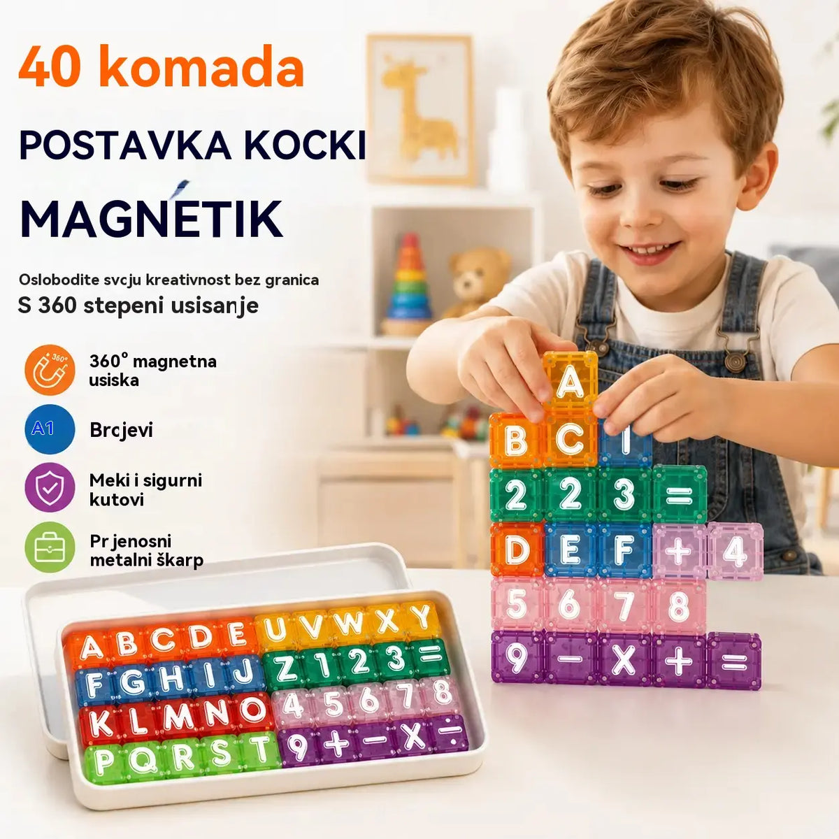 📢📢40% popusta samo ograničeno vrijeme! 【40 građevinskih blokova + kutija za pohranu】⏰Magnetski građevinski blokovi sa slovima i brojevima za djecu