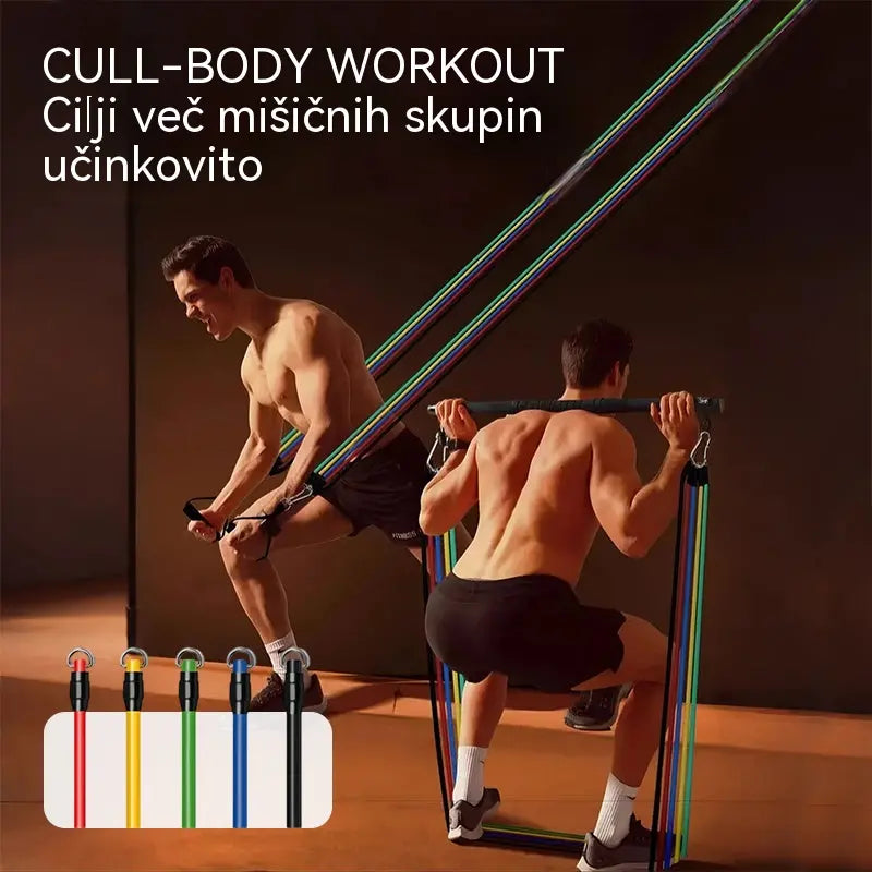 💪13-delni komplet elastičnih trakov za vadbo z ročaji za domačo telovadnico