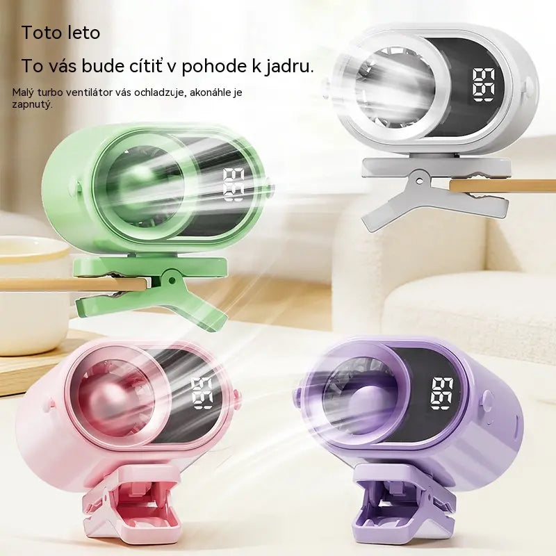 🌀 Hands-free ventilátor s LED displejom, vstavaným klipom a 199 nastaviteľnými úrovňami