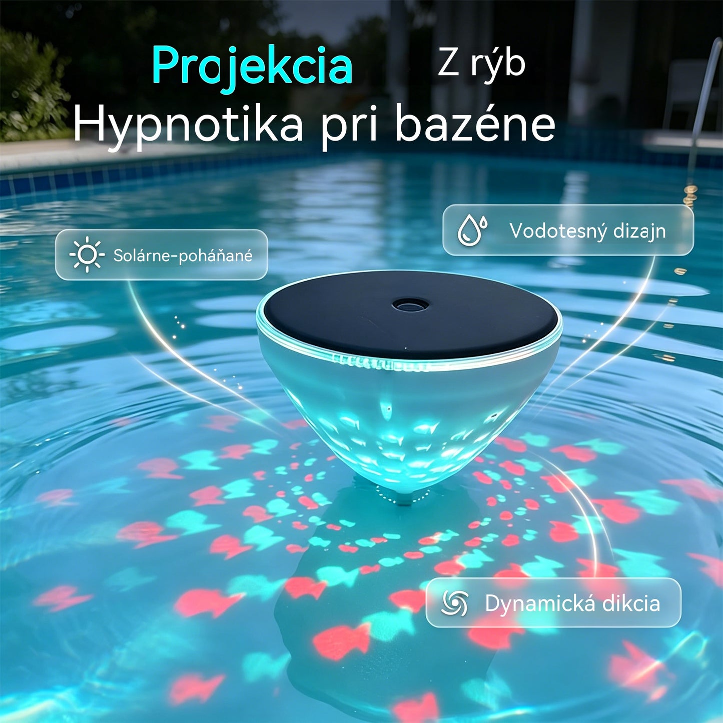 ☀️🐠 Plávajúce solárne bazénové svetlo s projekciou v tvare ryby💡💦