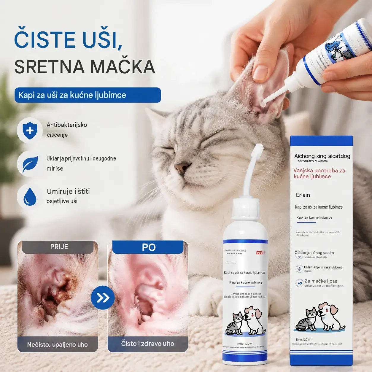 🐱🐶 Nježne kapi za čišćenje ušiju za kućne ljubimce – Recite zbogom bolestima vanjskog slušnog kanala