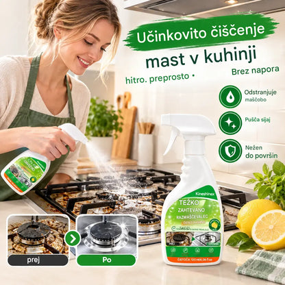 ✨ Močan razmaščevalec za kuhinjo – učinkovito odstrani zažgano maščobo, ogljikove usedline in trdovratno umazanijo s kuhalnih plošč, nap in kuhinjskih pripomočkov.