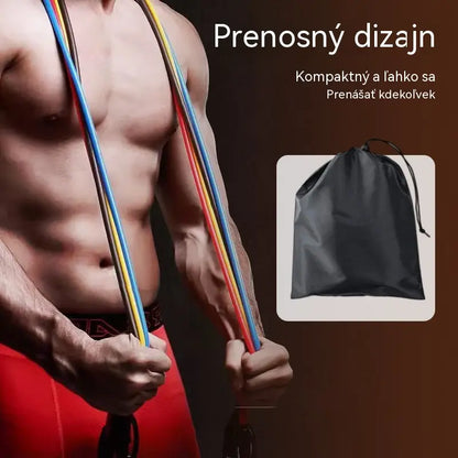 💪13-dielna sada odporových pásov s rukoväťou do domácej posilňovne
