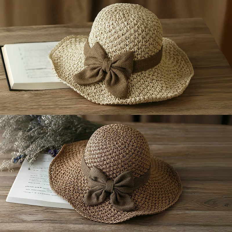 🎀🎀 50% ZĽAVA 👒 | Retro slamený klobúk s mašľou – skladací a priedušný na leto