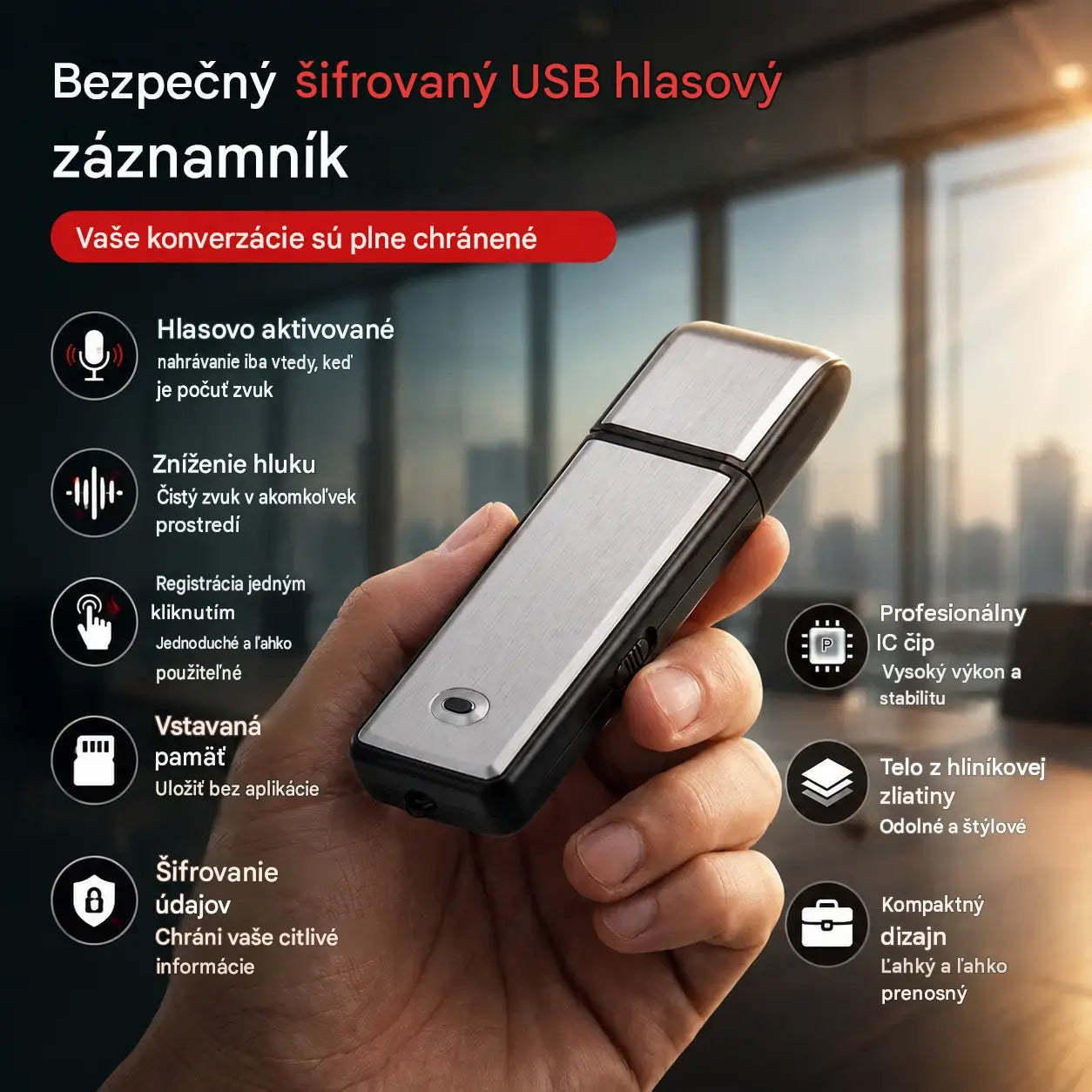 Prenosný USB hlasový záznamník s vysokým rozlíšením a redukciou šumu