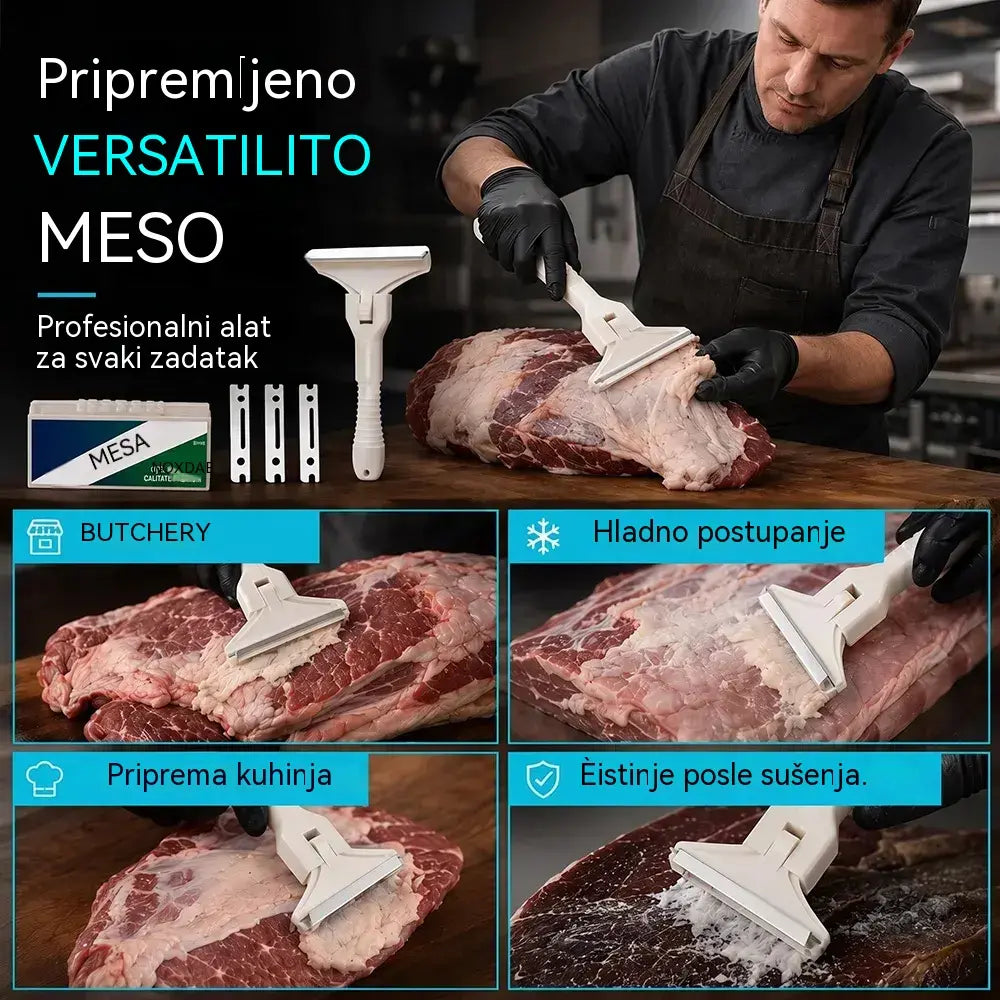 【2 ručke + 20 oštrica】✂️ Višenamjenski brijač za svinje i janjad – Čelična oštrica za uklanjanje dlaka, odmašćivanje i čišćenje kože 🥩