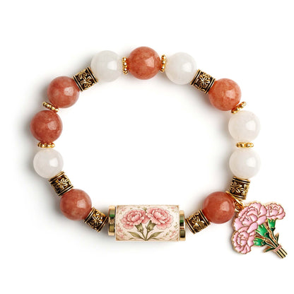 🔥【Kúp 1 a získaj 1 zadarmo】🎁✨Náramok s kvetmi k narodeninám v decembri, prívesok s kvapkou oleja z zliatiny a ružou v kombinácii s náramkom z chalcedónu🌸
