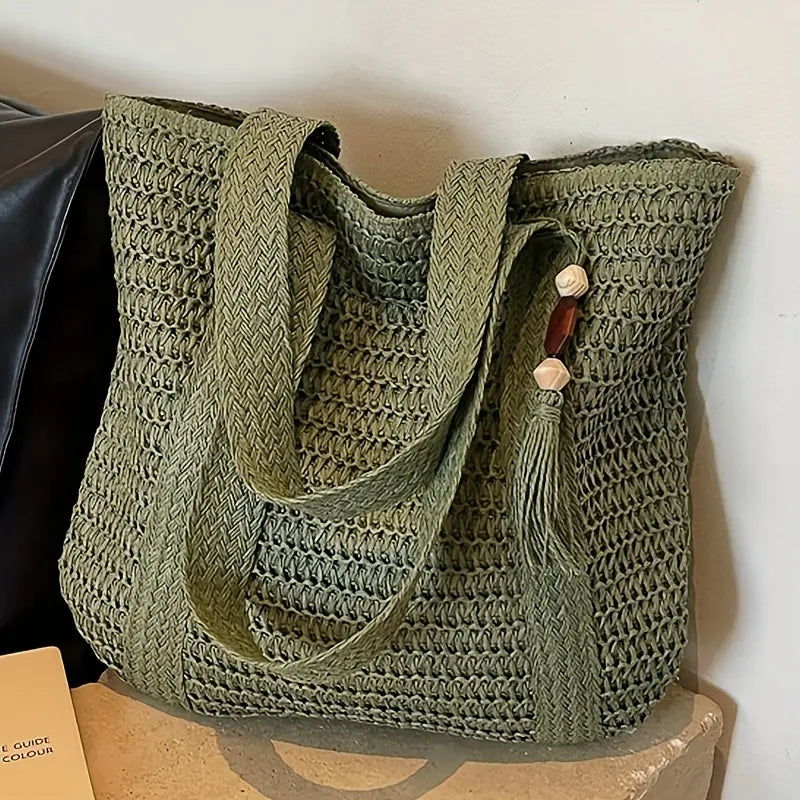 💖✨Ženska tkana torba čez ramo — elegantna enobarvna torba čez ramo z okrasnimi resicami