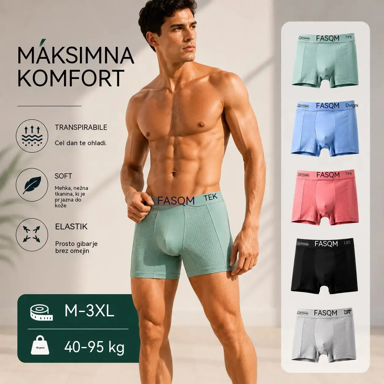 💥👍【Kupite 3, dobite 3 gratis】【L-4XL】Moške boksarice iz ledeno svilene dihajoče mrežaste tkanine