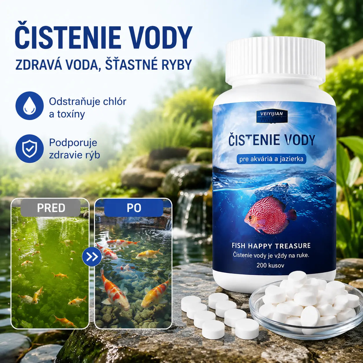 🐟【Kúpte 1 a získajte 1 zadarmo】【2 fľaše, spolu 400 tabliet】💧 Šumivé tablety na čistenie akváriovej a jazierkovej vody 🔥
