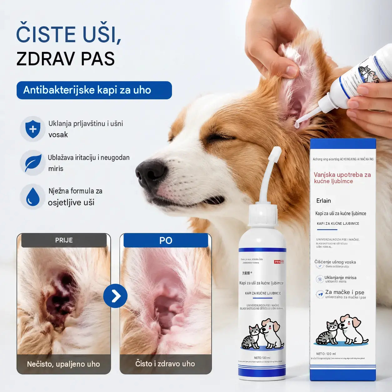🐱🐶 Nježne kapi za čišćenje ušiju za kućne ljubimce – Recite zbogom bolestima vanjskog slušnog kanala